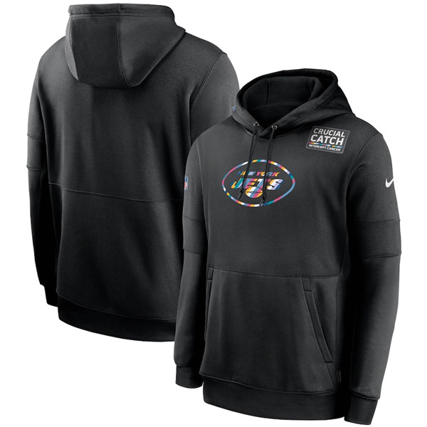 Men's New York Jets Black NFL 2020 Crucial Catch Sideline Performance Pullover Hoodie